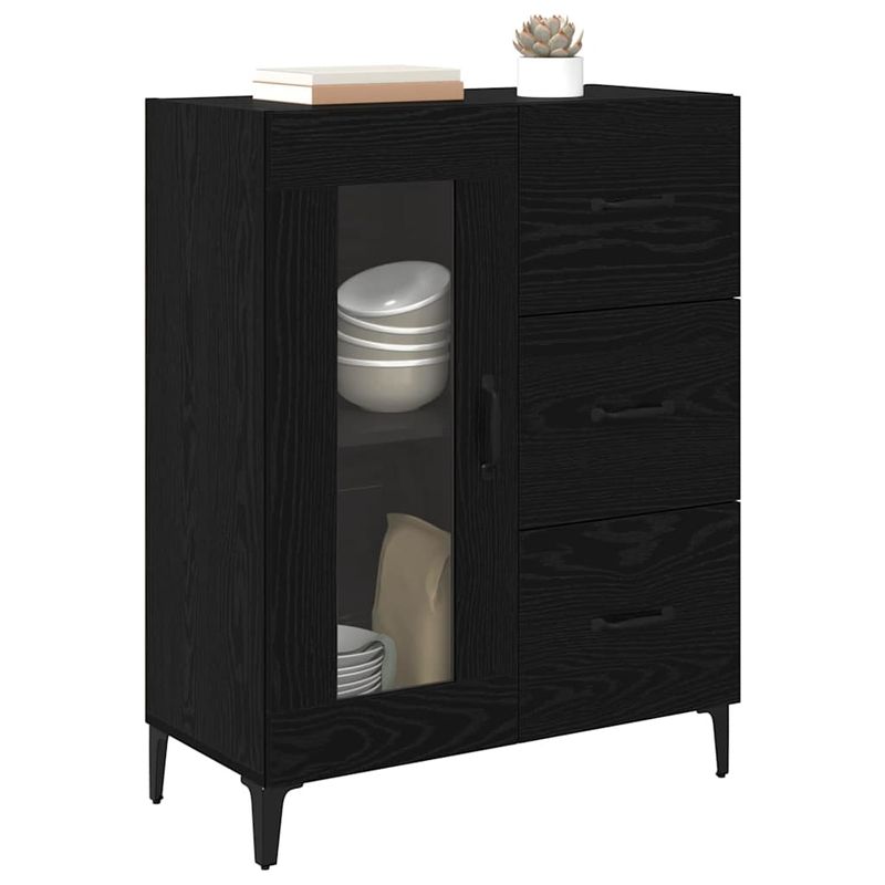 Casa si Gradina - Mobilier - Comode si corpuri - Comode - Bufet Stejar Negru 69,5 x 34 x 90 cm Lemn Ingineresc si Fier - Infinity.ro