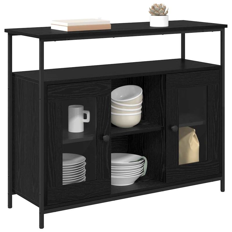 Casa si Gradina - Mobilier - Comode si corpuri - Comode - Bufet Stejar Negru 100 x 35 x 80 cm Lemn compozit - Infinity.ro