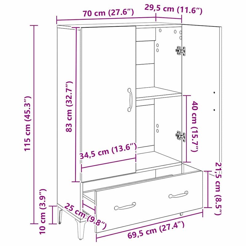 Casa si Gradina - Mobilier - Comode si corpuri - Corpuri bucatarie - Bufet Stejar Negru 70 x 31 x 115 cm Lemn Ingineresc si Fier - Infinity.ro