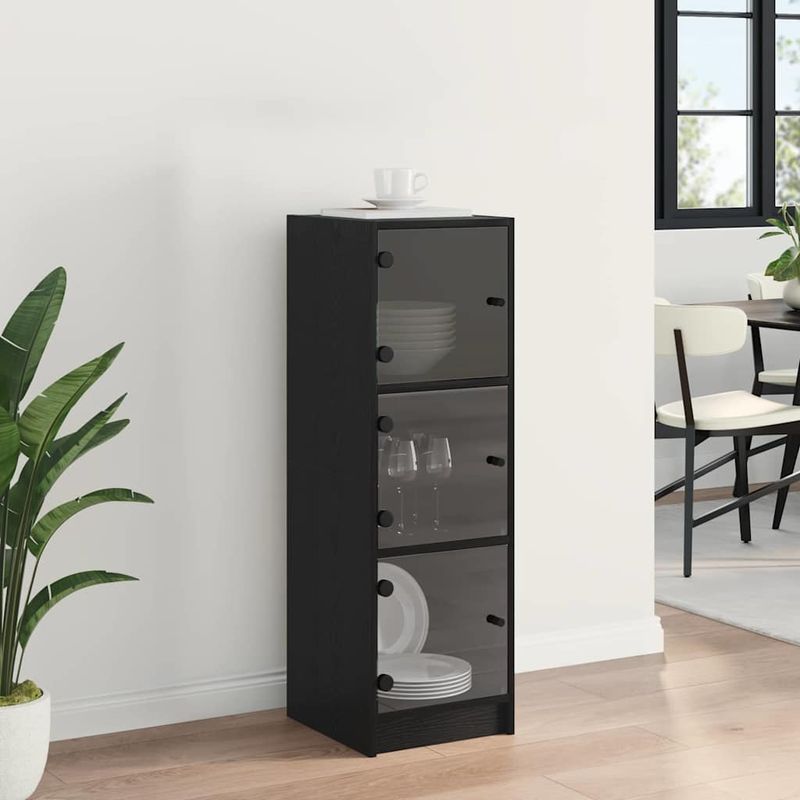 Casa si Gradina - Mobilier - Comode si corpuri - Comode - Bufet Stejar Negru 35 x 37 x 109 cm Lemn compozit - Infinity.ro