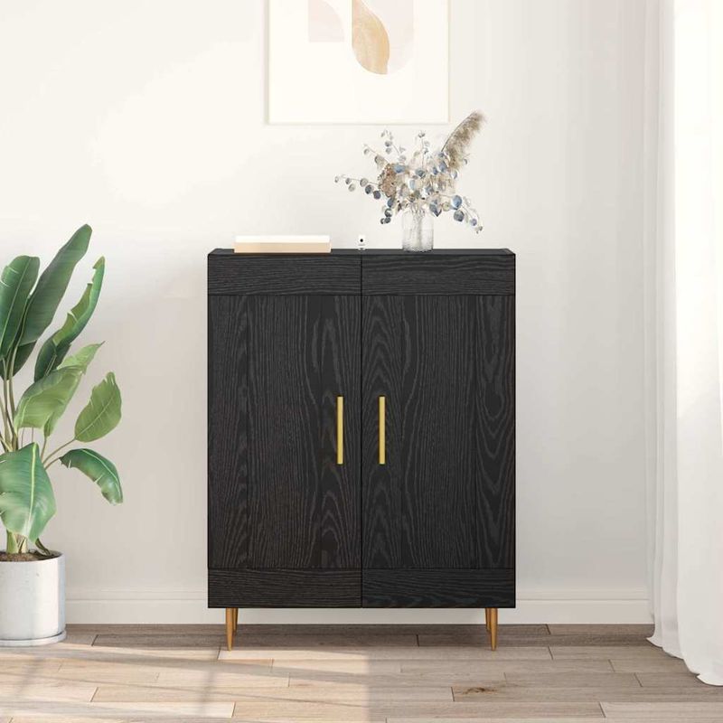 Casa si Gradina - Mobilier - Comode si corpuri - Comode - Bufet Stejar Negru 69,5 x 34 x 90 cm Lemn Ingineresc si Fier - Infinity.ro
