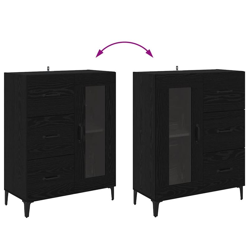 Casa si Gradina - Mobilier - Comode si corpuri - Comode - Bufet Stejar Negru 69,5 x 34 x 90 cm Lemn Ingineresc si Fier - Infinity.ro