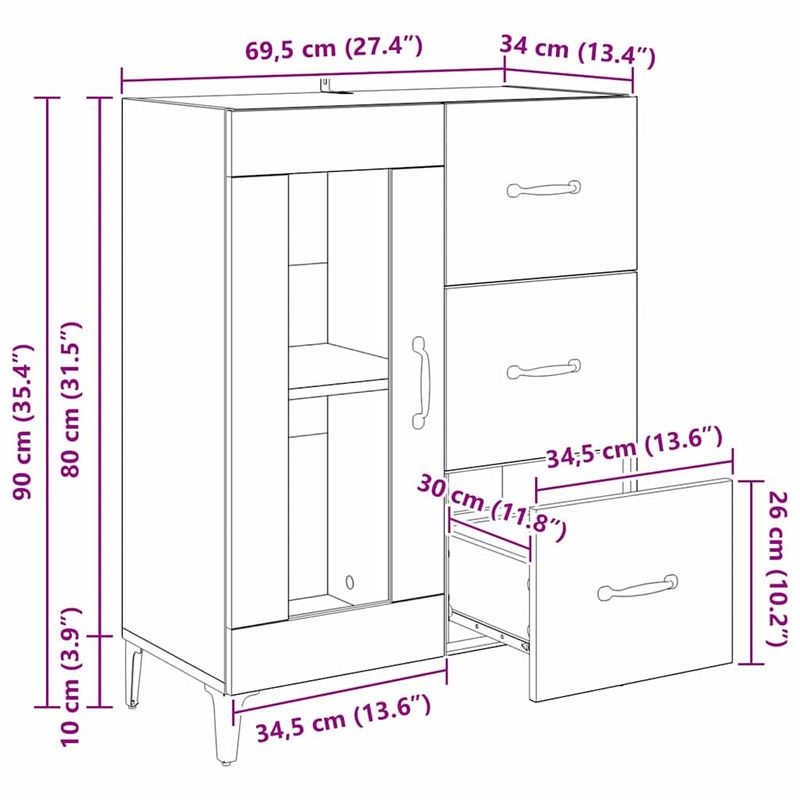 Casa si Gradina - Mobilier - Comode si corpuri - Comode - Bufet Stejar Negru 69,5 x 34 x 90 cm Lemn Ingineresc si Fier - Infinity.ro