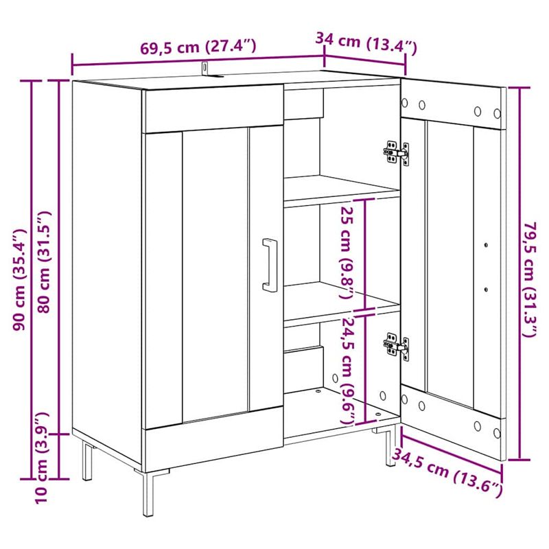Casa si Gradina - Mobilier - Comode si corpuri - Comode - Bufet Stejar Negru 69,5 x 34 x 90 cm Lemn Ingineresc si Fier - Infinity.ro