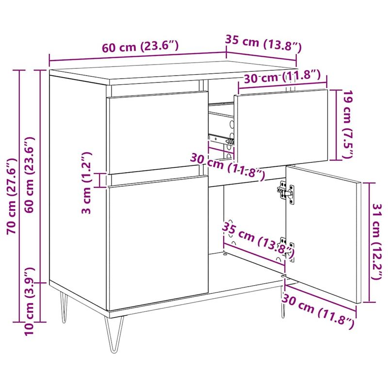 Casa si Gradina - Mobilier - Comode si corpuri - Comode - Bufet Stejar Negru 60 x 35 x 70 cm Lemn Ingineresc si Fier - Infinity.ro