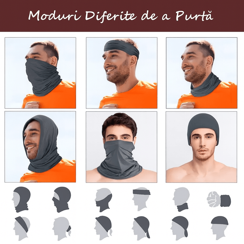 Auto si Moto - Moto - Accesorii moto si consumabile - Bandana multifunctionala unisex, FIXATO, Protectie UV, Material elastic, respirabil, Marime universala, Negru - Infinity.ro