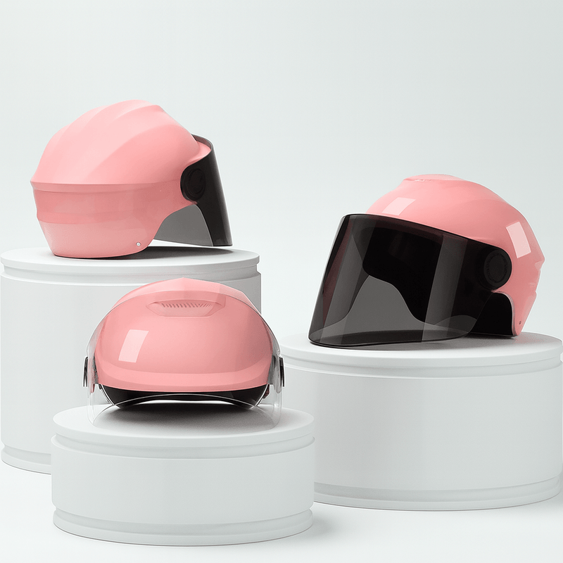 Auto si Moto - Moto - Echipamente protectie moto - Casti moto - Casca scuter/bicicleta electrica Unisex cu vizor, marime universala 56-62 cm, Roz - Infinity.ro