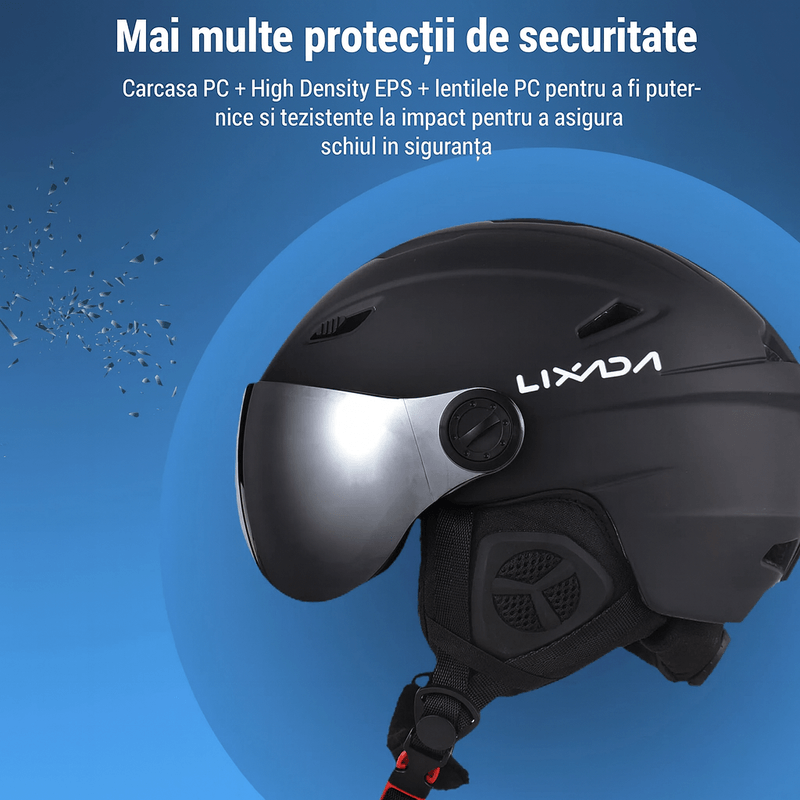 Sport si Outdoor - Echipament Sportiv - Accesorii echipament sportiv - Casti de protectie - Casca Ski/Snowboard, Cu Viziera dubla anti-ceata si anti-UV, Dimensiune reglabila, Circumferinta 58-62, Portocaliu - Infinity.ro