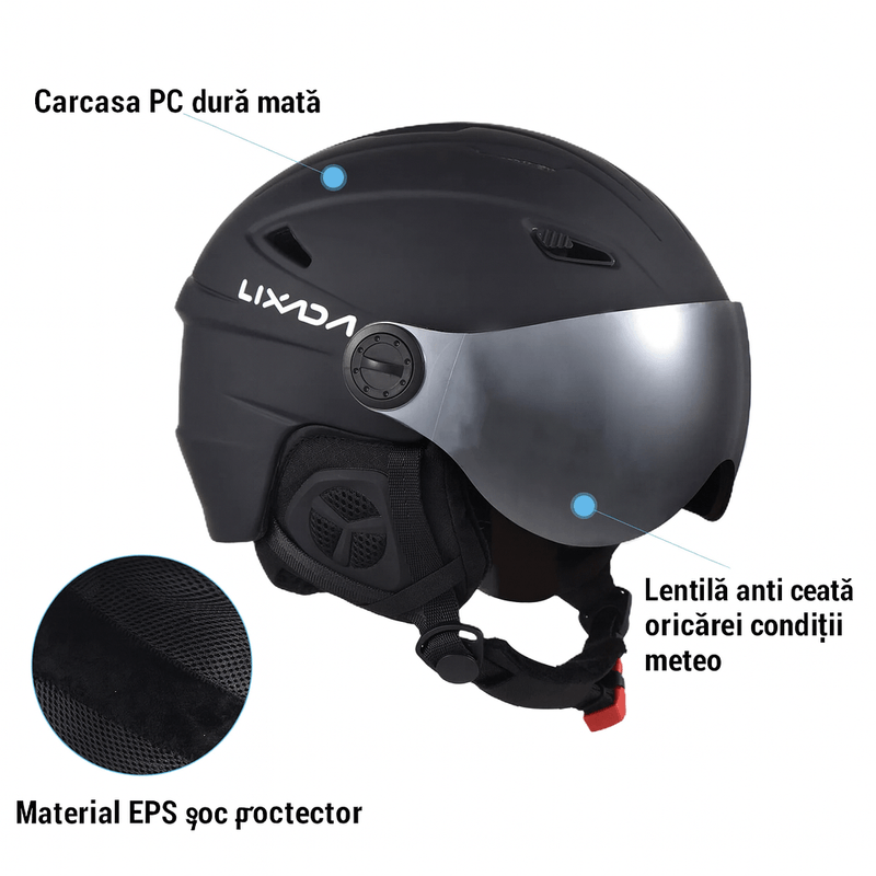 Sport si Outdoor - Echipament Sportiv - Accesorii echipament sportiv - Casti de protectie - Casca Ski/Snowboard, Cu Viziera dubla anti-ceata si anti-UV, Dimensiune reglabila, Circumferinta 58-62, Portocaliu - Infinity.ro