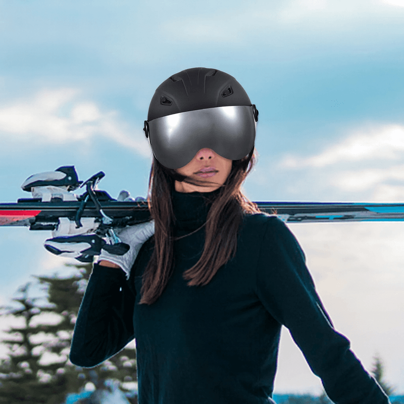 Sport si Outdoor - Echipament Sportiv - Accesorii echipament sportiv - Casti de protectie - Casca Ski/Snowboard, Cu Viziera dubla anti-ceata si anti-UV, Dimensiune reglabila, Circumferinta 58-62, Portocaliu - Infinity.ro
