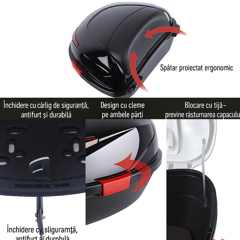 Auto si Moto - Moto - Accesorii moto si consumabile - Cutie portbagaj moto / scuter, 41x38x28 cm, FIXATO, cu cheie si sistem antifurt, Negru - Infinity.ro