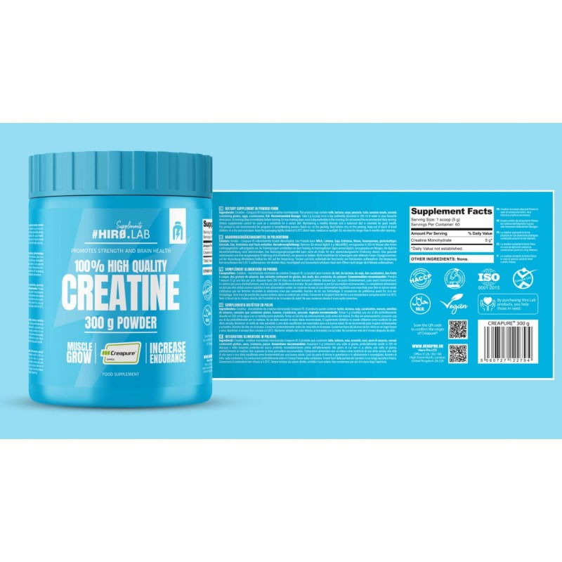 Ingrijire personala si Cosmetice - Sanatate si wellness - Suplimente alimentare - Alte suplimente alimentare - 100% Creapure Creatine - 300 grame - Fara aroma, Hiro.Lab - Infinity.ro