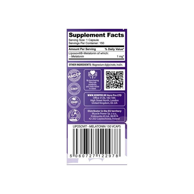 Ingrijire personala si Cosmetice - Sanatate si wellness - Suplimente alimentare - Alte suplimente alimentare - Melatonin Liposovit - 150 Capsule, Hiro.Lab - Infinity.ro