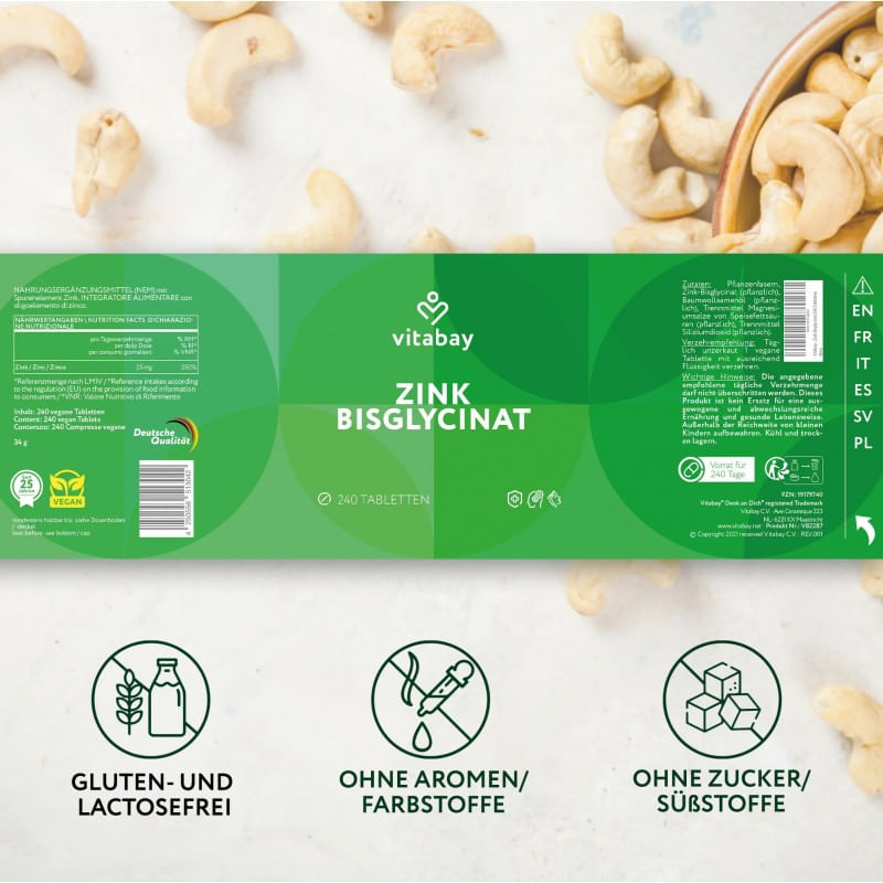 Ingrijire personala si Cosmetice - Sanatate si wellness - Suplimente alimentare - Alte suplimente alimentare - Zinc Bisglicinat 25mg - 240 Tablete, Vitabay - Infinity.ro