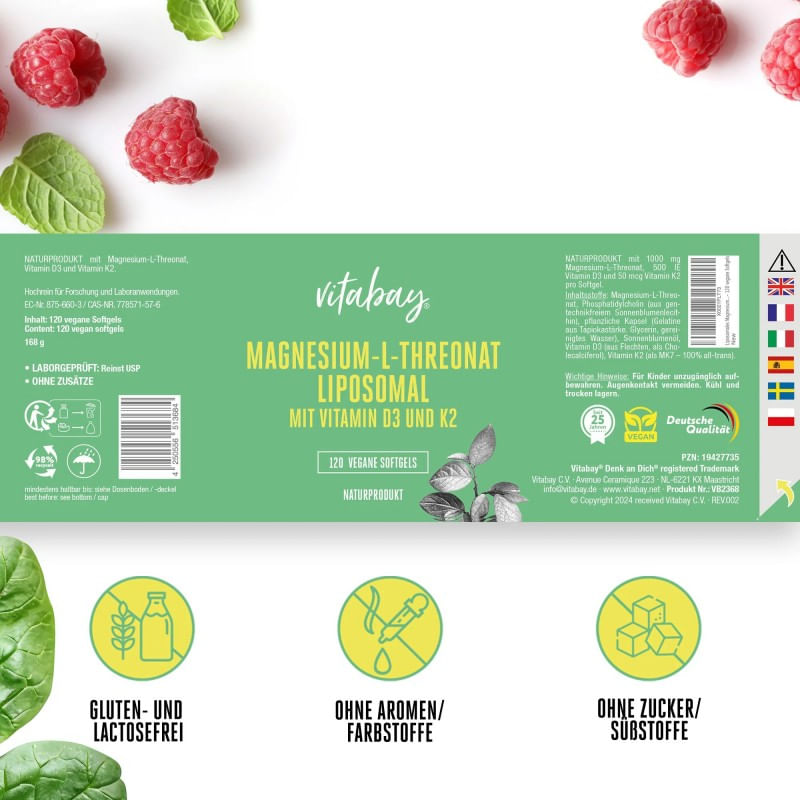 Ingrijire personala si Cosmetice - Sanatate si wellness - Suplimente alimentare - Alte suplimente alimentare - Magnesium L-Threonat Liposomal 1000 mg - 120 Capsule vegane, Vitabay - Infinity.ro