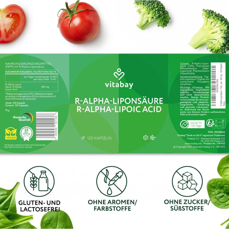 Ingrijire personala si Cosmetice - Sanatate si wellness - Suplimente alimentare - Alte suplimente alimentare - R-Alpha Acid Lipoic 300 mg - 120 Capsule, Vitabay - Infinity.ro