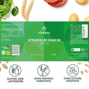Vitamin B3 Niacin Flush free 500 mg - 90 Capsule vegane, Vitabay