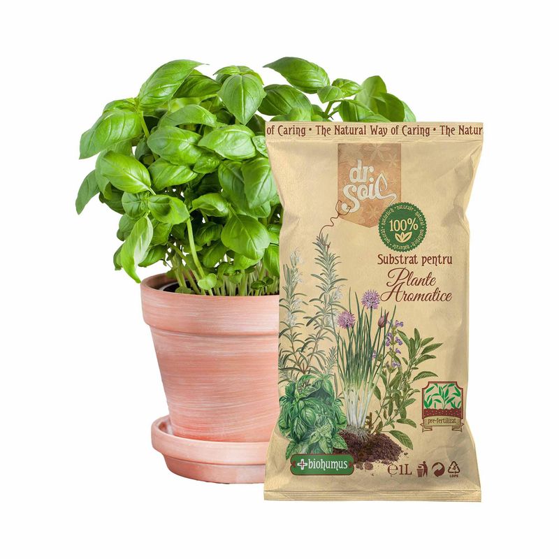 Casa si Gradina - Gradinarit si plante - Intretinere gradina - Pamant flori, ingrasaminte si pesticide - Substrat natural Dr.Soil pentru plante aromatice la punga de 1L - Infinity.ro