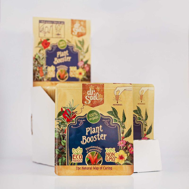 Casa si Gradina - Gradinarit si plante - Intretinere gradina - Pamant flori, ingrasaminte si pesticide - Dr.Soil PLANT BOOSTER, biostimulator cu rol de intarire a imunitatii plantei, monodoza de 10ml pentru 1L de solutie pentru pulverizat - Infinity.ro