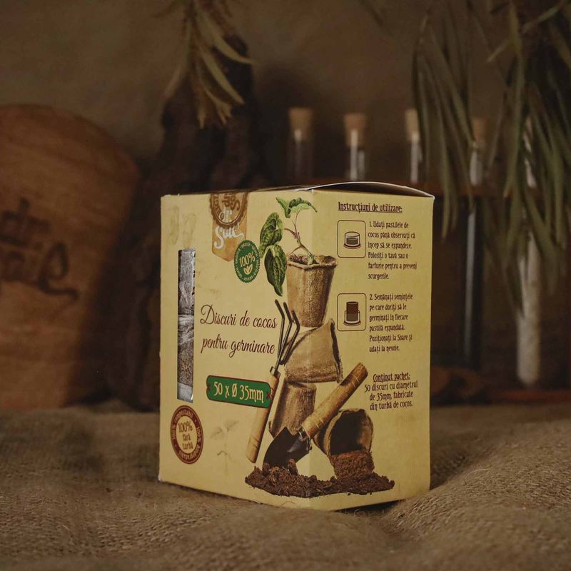 Casa si Gradina - Gradinarit si plante - Intretinere gradina - Pamant flori, ingrasaminte si pesticide - Set 50 pastile de cocos pentru germinare cu diametrul de 35 mm, ideale pentru rasadnite - Infinity.ro