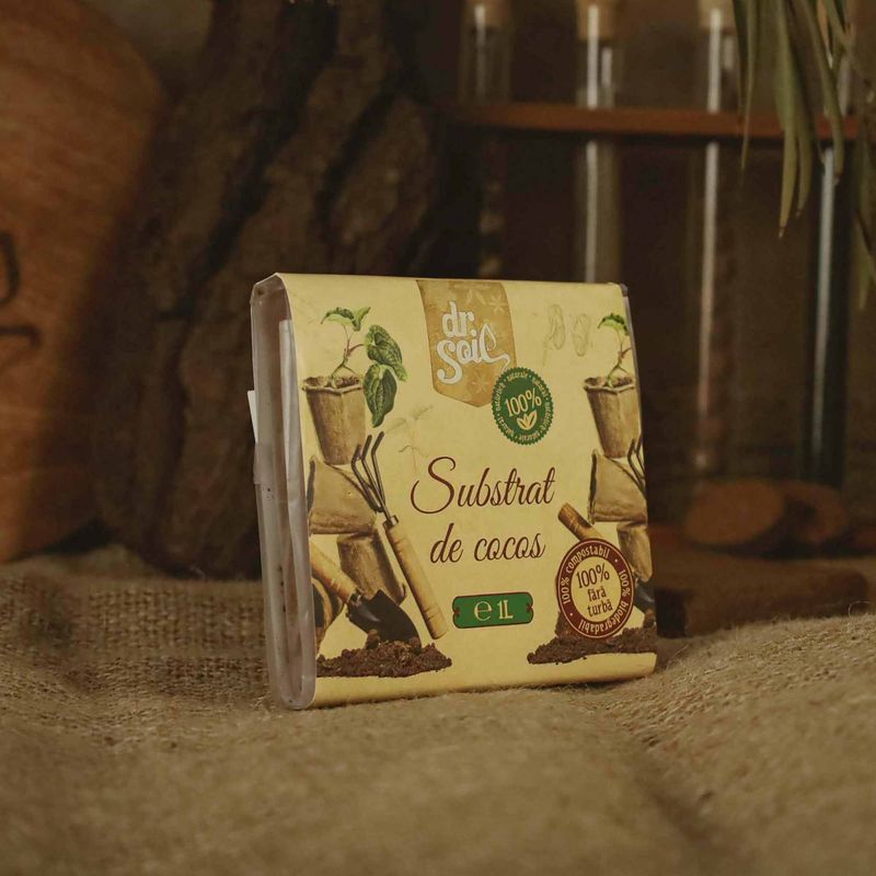 Casa si Gradina - Gradinarit si plante - Intretinere gradina - Pamant flori, ingrasaminte si pesticide - Substrat din turbă de cocos Dr.Soil, tabletă comprimată - 1L după expandare - Infinity.ro