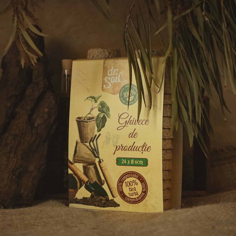 Casa si Gradina - Gradinarit si plante - Intretinere gradina - Pamant flori, ingrasaminte si pesticide - Set 24 ghivece biodegradabile rotunde pentru germinare si sadire Dr.Soil, cu diametrul de 6 cm - Infinity.ro