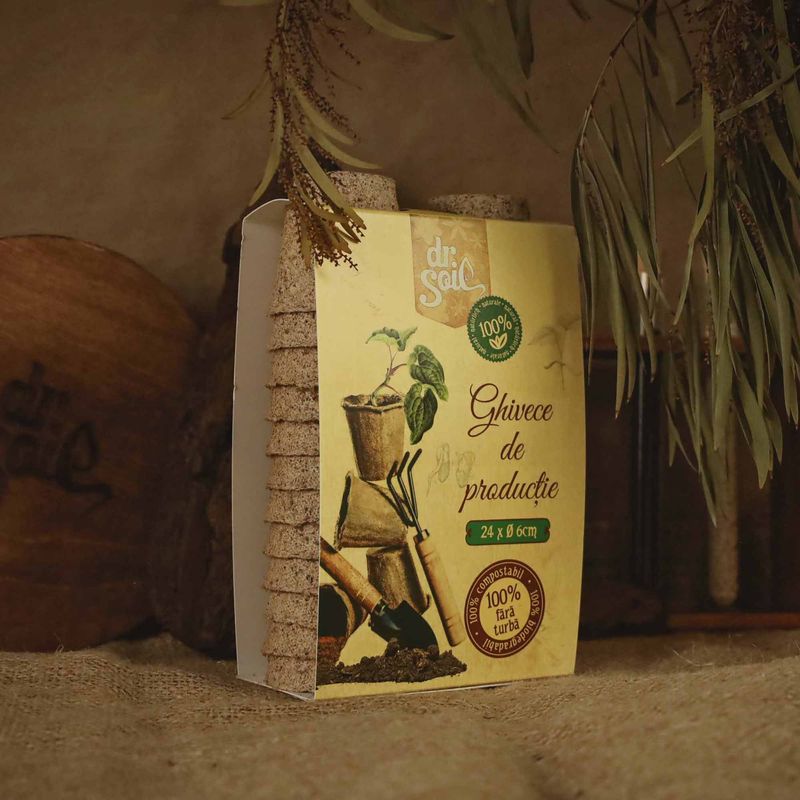 Casa si Gradina - Gradinarit si plante - Intretinere gradina - Pamant flori, ingrasaminte si pesticide - Set 24 ghivece biodegradabile rotunde pentru germinare si sadire Dr.Soil, cu diametrul de 6 cm - Infinity.ro
