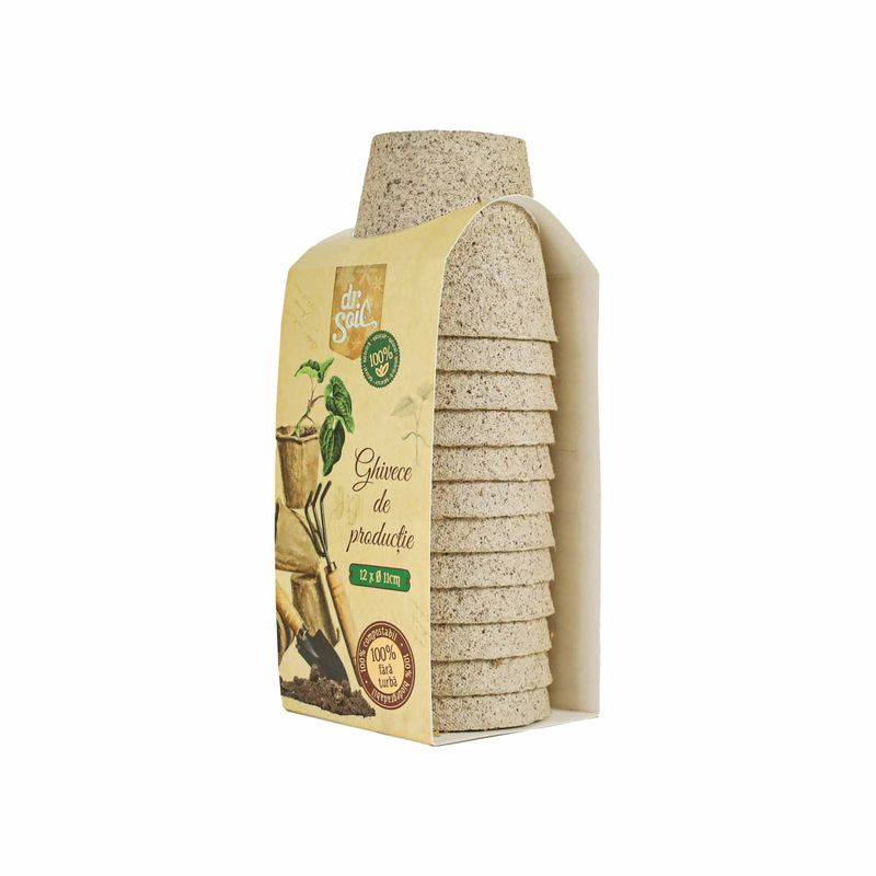 Casa si Gradina - Gradinarit si plante - Intretinere gradina - Pamant flori, ingrasaminte si pesticide - Set 12 ghivece biodegradabile rotunde pentru germinare si sadire Dr.Soil, cu diametrul de 11 cm - Infinity.ro