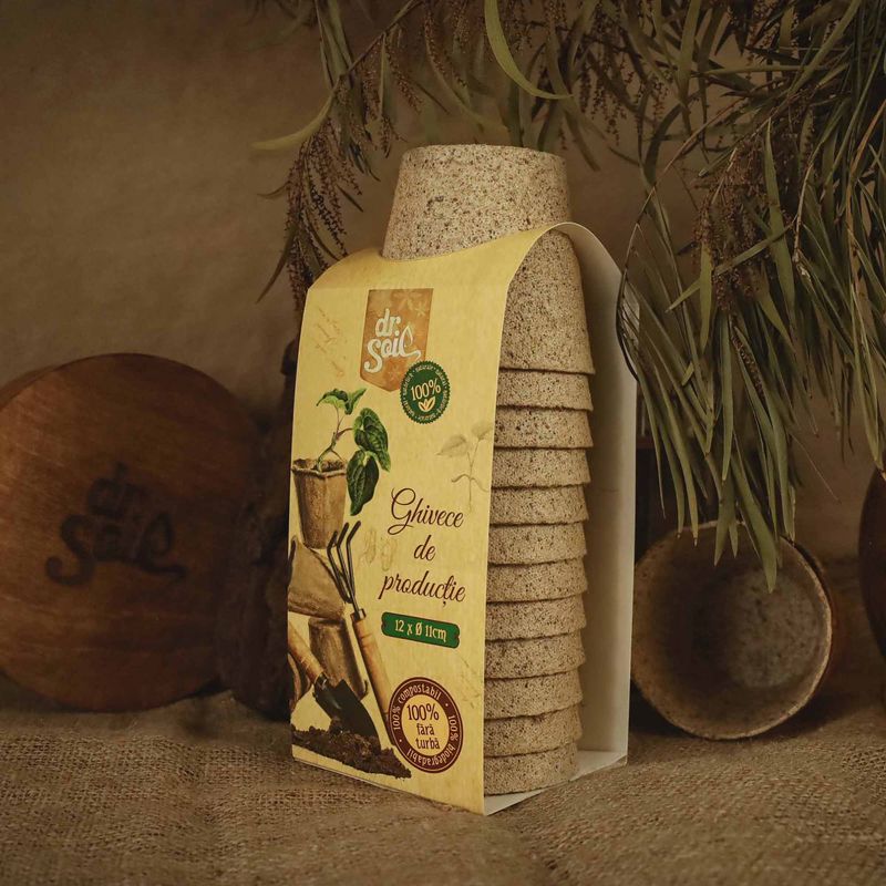 Casa si Gradina - Gradinarit si plante - Intretinere gradina - Pamant flori, ingrasaminte si pesticide - Set 12 ghivece biodegradabile rotunde pentru germinare si sadire Dr.Soil, cu diametrul de 11 cm - Infinity.ro