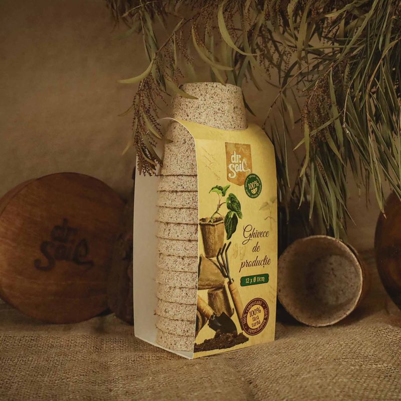 Casa si Gradina - Gradinarit si plante - Intretinere gradina - Pamant flori, ingrasaminte si pesticide - Set 12 ghivece biodegradabile rotunde pentru germinare si sadire Dr.Soil, cu diametrul de 11 cm - Infinity.ro