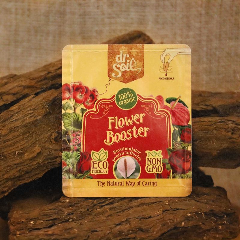 Casa si Gradina - Gradinarit si plante - Intretinere gradina - Pamant flori, ingrasaminte si pesticide - Dr.Soil FLOWER BOOSTER, biostimulator cu rol de stimulare a infloririi, monodoza de 10ml pentru 1L de solutie pentru pulverizat - Infinity.ro