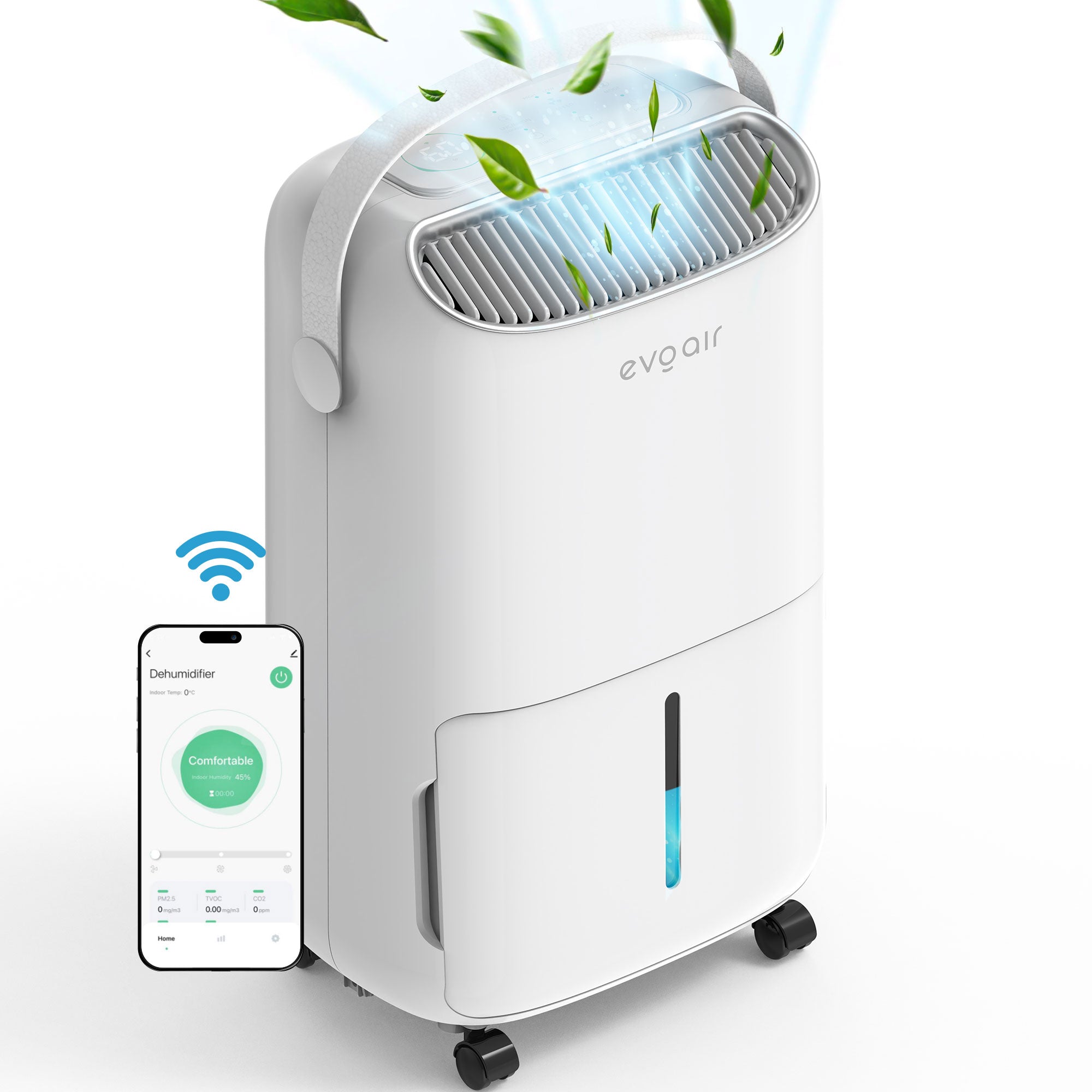 Dezumidificator Evoair, NovaDry 16 Smart, 16l/24h, Functie Ionizare, Uscare Rufe, Rezervor 2.5l, Lampa UVC, Curea Crem