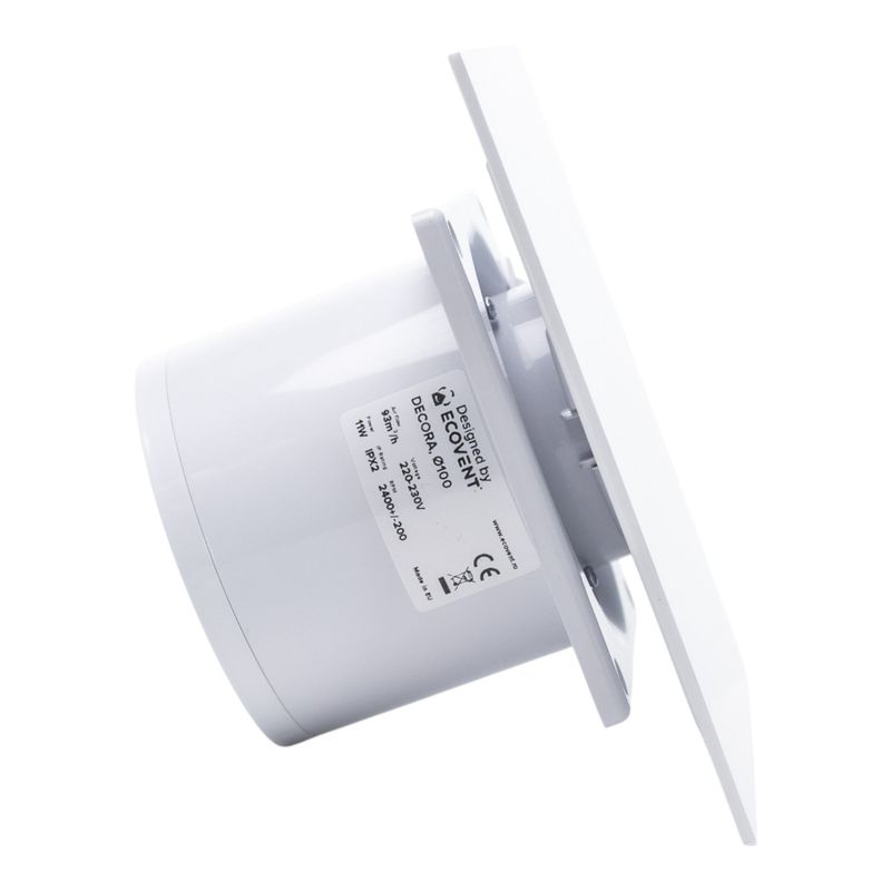 Casa si Gradina - Sanitare - Suporturi si accesorii baie - Sisteme de ventilatie - Ventilator de baie Ecovent DECORA, Ø100, Super Silent, Plexiglas, Clapeta antiretur, Debit 93 m3/h, Garantie 5 ani, Alb - Infinity.ro