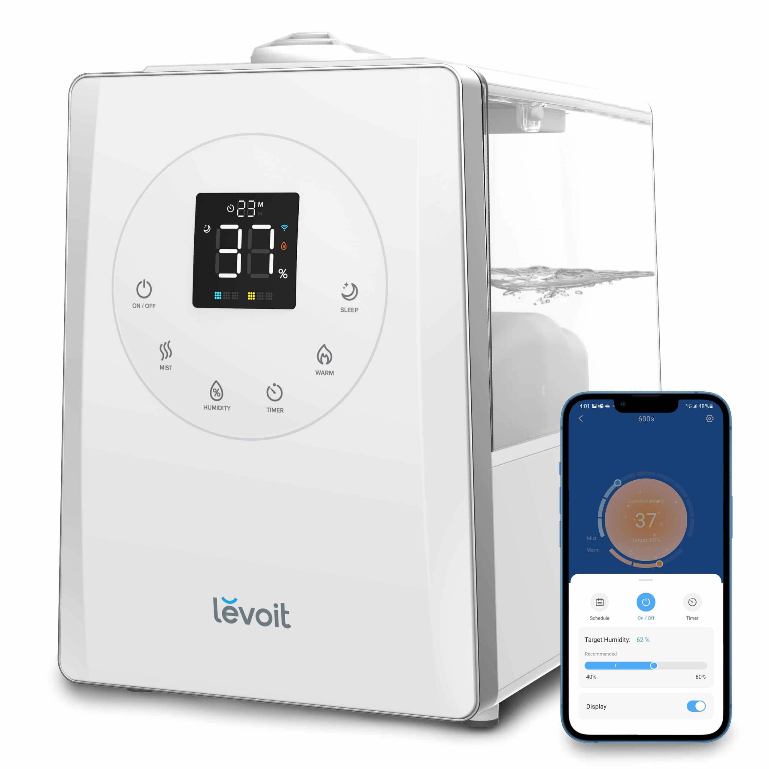 Umidificator de Aer LEVOIT LV600S SMART HYBRID, WI-FI Ultrasonic, Rezervor 6l, Silentios, Aromaterapie, Functie AUTO