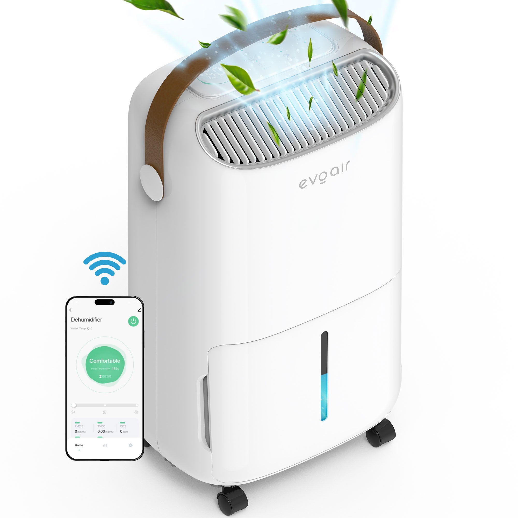 Dezumidificator Evoair, NovaDry 12 Smart, 12l/24h, Functie Ionizare, Uscare Rufe, Rezervor 2.5l, Lampa UVC, Curea Maro
