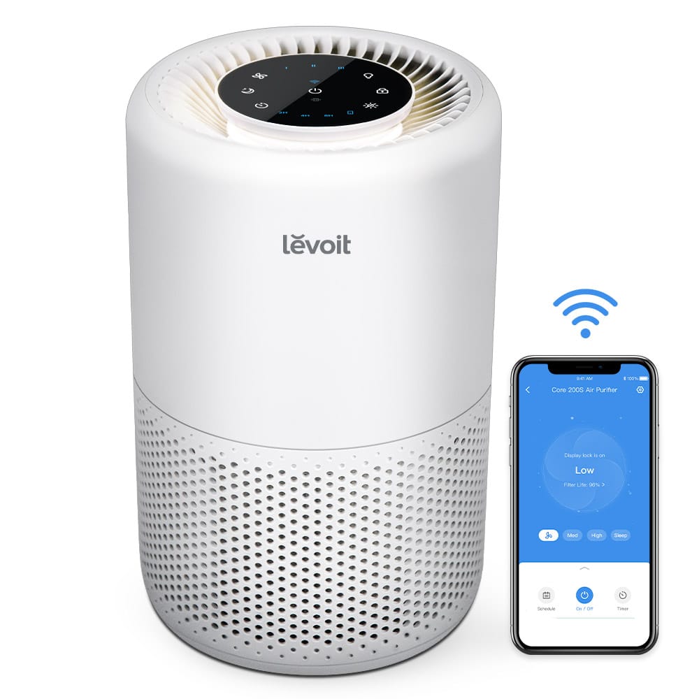 Purificator de Aer Smart Levoit Core 200S Wi-Fi, Filtru 3in1 True HEPA, Carbon Activ, Remote Control, Super Silent, Alb
