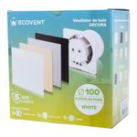 Casa si Gradina - Sanitare - Suporturi si accesorii baie - Sisteme de ventilatie - Ventilator de baie Ecovent DECORA, Ø100, Super Silent, Plexiglas, Clapeta antiretur, Debit 93 m3/h, Garantie 5 ani, Alb - Infinity.ro