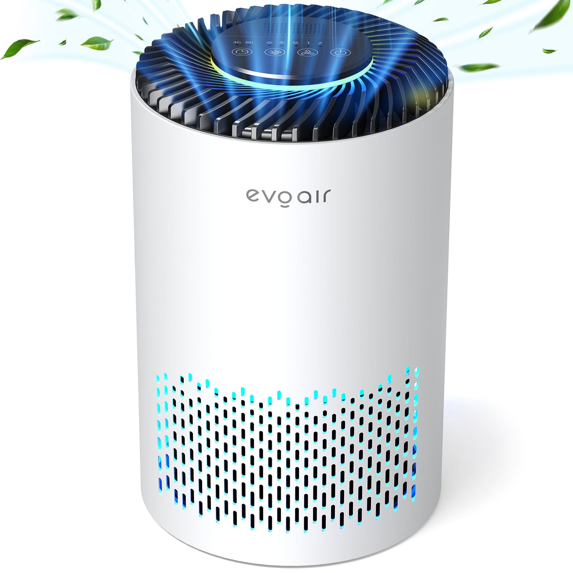 Purificator de aer Evoair Zuno, True HEPA, Lampa UV, 3 viteze, Mod Noapte, Aromaterapie, Lumina Ambientala, Timer, Alb