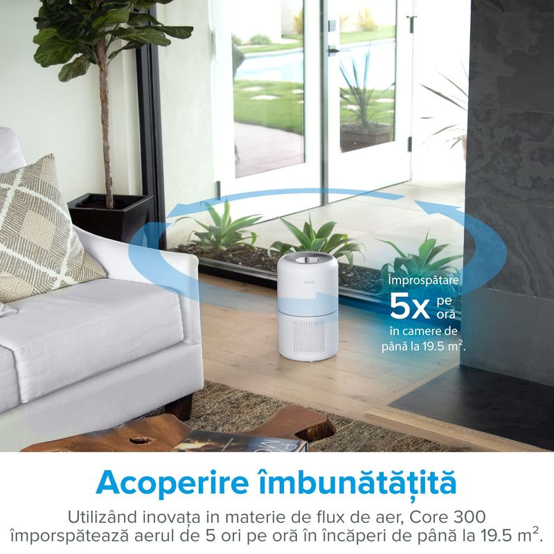Electronice si Electrocasnice - Climatizare si sisteme de incalzire - Aparate filtrare aer - Purificatoare de aer - Purificator de Aer LEVOIT Core 300, 187 m³/h, True HEPA, Carbon Activ, Super Silent, Ozone Free, 3 trepte de viteza - Infinity.ro