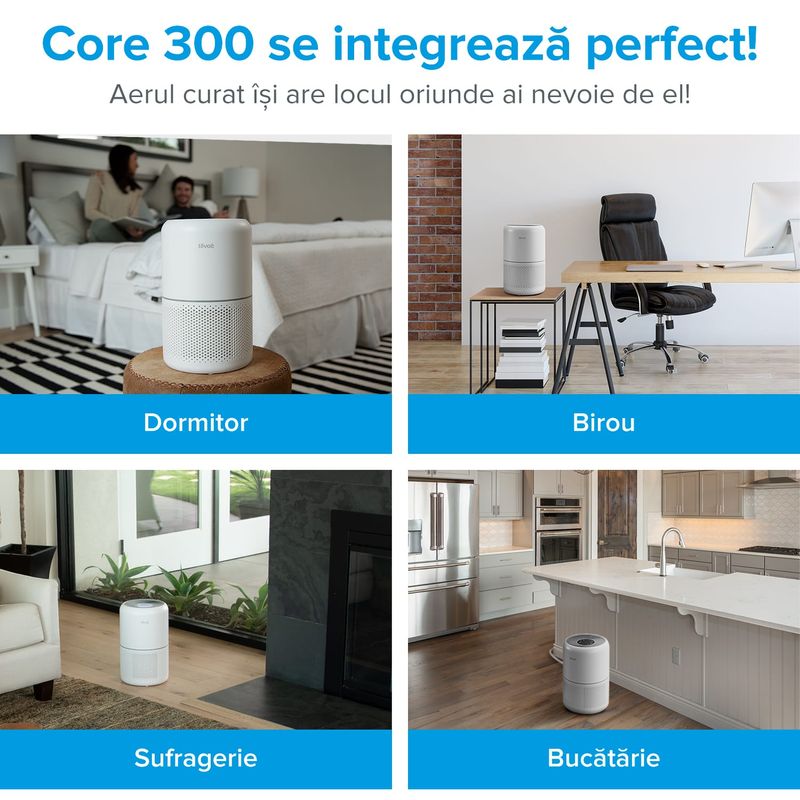 Electronice si Electrocasnice - Climatizare si sisteme de incalzire - Aparate filtrare aer - Purificatoare de aer - Purificator de Aer LEVOIT Core 300, 187 m³/h, True HEPA, Carbon Activ, Super Silent, Ozone Free, 3 trepte de viteza - Infinity.ro