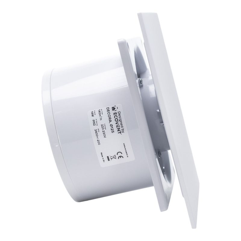 Casa si Gradina - Sanitare - Suporturi si accesorii baie - Sisteme de ventilatie - Ventilator de baie Ecovent DECORA, Ø125, Super Silent,Plexiglas, Clapeta antiretur, Debit 140 m3/h, Garantie 5 ani, Alb - Infinity.ro