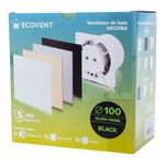 Casa si Gradina - Sanitare - Suporturi si accesorii baie - Sisteme de ventilatie - Ventilator baie Ecovent DECORA SMART, Ø100, Silent, Senzor Umiditate, Timer, sticla, Clapeta antiretur, 93 m3/h, Negru - Infinity.ro