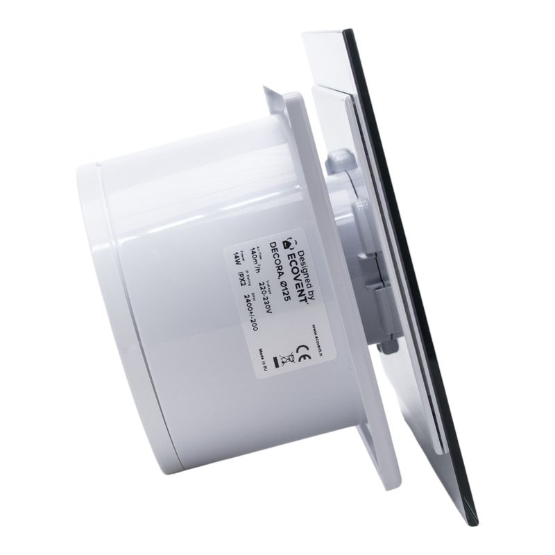 Casa si Gradina - Sanitare - Suporturi si accesorii baie - Sisteme de ventilatie - Ventilator baie Ecovent DECORA SMART,Ø125,Silent, Senzor Umiditate, Timer, sticla, Clapeta antiretur, 140 m3/h,Negru Mat - Infinity.ro