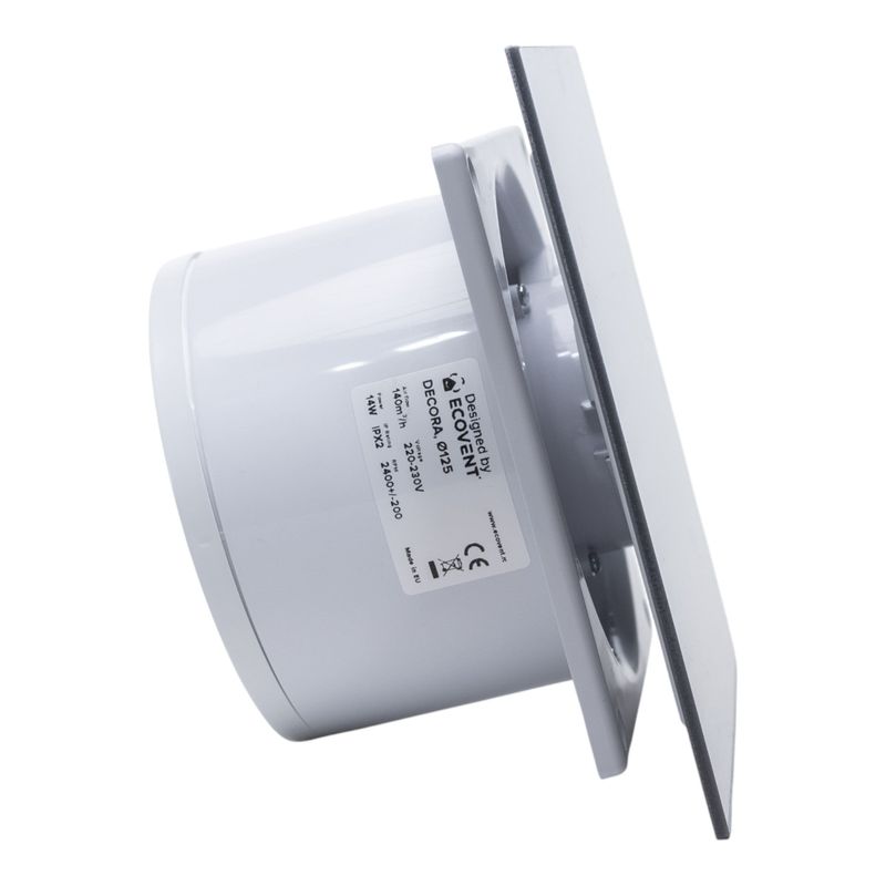 Casa si Gradina - Sanitare - Suporturi si accesorii baie - Sisteme de ventilatie - Ventilator de baie Ecovent DECORA, Ø125, Super Silent, Plexiglas, Clapeta antiretur, Debit 140 m3/h, Garantie 5 ani, Gri - Infinity.ro