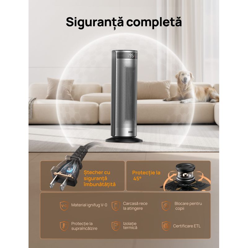 Electronice si Electrocasnice - Climatizare si sisteme de incalzire - Aparate incalzire aer - Aeroterme - Aeroterma Dreo Solaris SH628, 2000W, Heater Ceramica, Termostat, Eco Mode, Functie Ventilator, Oscilatie 70°, Timer 12h - Infinity.ro