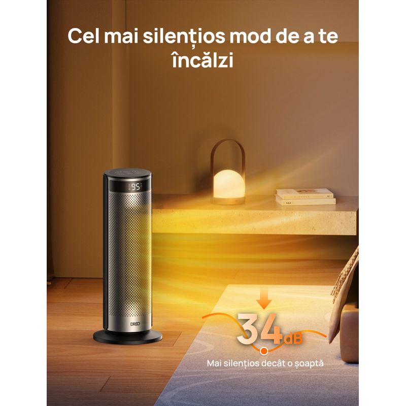 Electronice si Electrocasnice - Climatizare si sisteme de incalzire - Aparate incalzire aer - Aeroterme - Aeroterma Dreo Solaris SH628, 2000W, Heater Ceramica, Termostat, Eco Mode, Functie Ventilator, Oscilatie 70°, Timer 12h - Infinity.ro