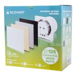 Casa si Gradina - Sanitare - Suporturi si accesorii baie - Sisteme de ventilatie - Ventilator de baie Ecovent DECORA, Ø125, Super Silent,Plexiglas, Clapeta antiretur, Debit 140 m3/h, Garantie 5 ani, Alb - Infinity.ro