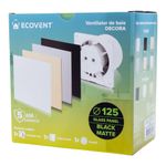 Casa si Gradina - Sanitare - Suporturi si accesorii baie - Sisteme de ventilatie - Ventilator baie Ecovent DECORA SMART,Ø125,Silent, Senzor Umiditate, Timer, sticla, Clapeta antiretur, 140 m3/h,Negru Mat - Infinity.ro