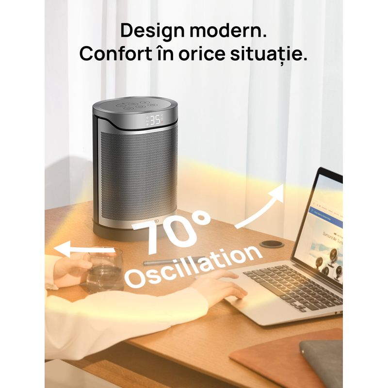 Electronice si Electrocasnice - Climatizare si sisteme de incalzire - Aparate incalzire aer - Aeroterme - Aeroterma Dreo Atom 318, 1500W, Heater Ceramica, Termostat, Eco Mode, Functie Ventilator, Oscilatie 70°, Timer 12h - Infinity.ro