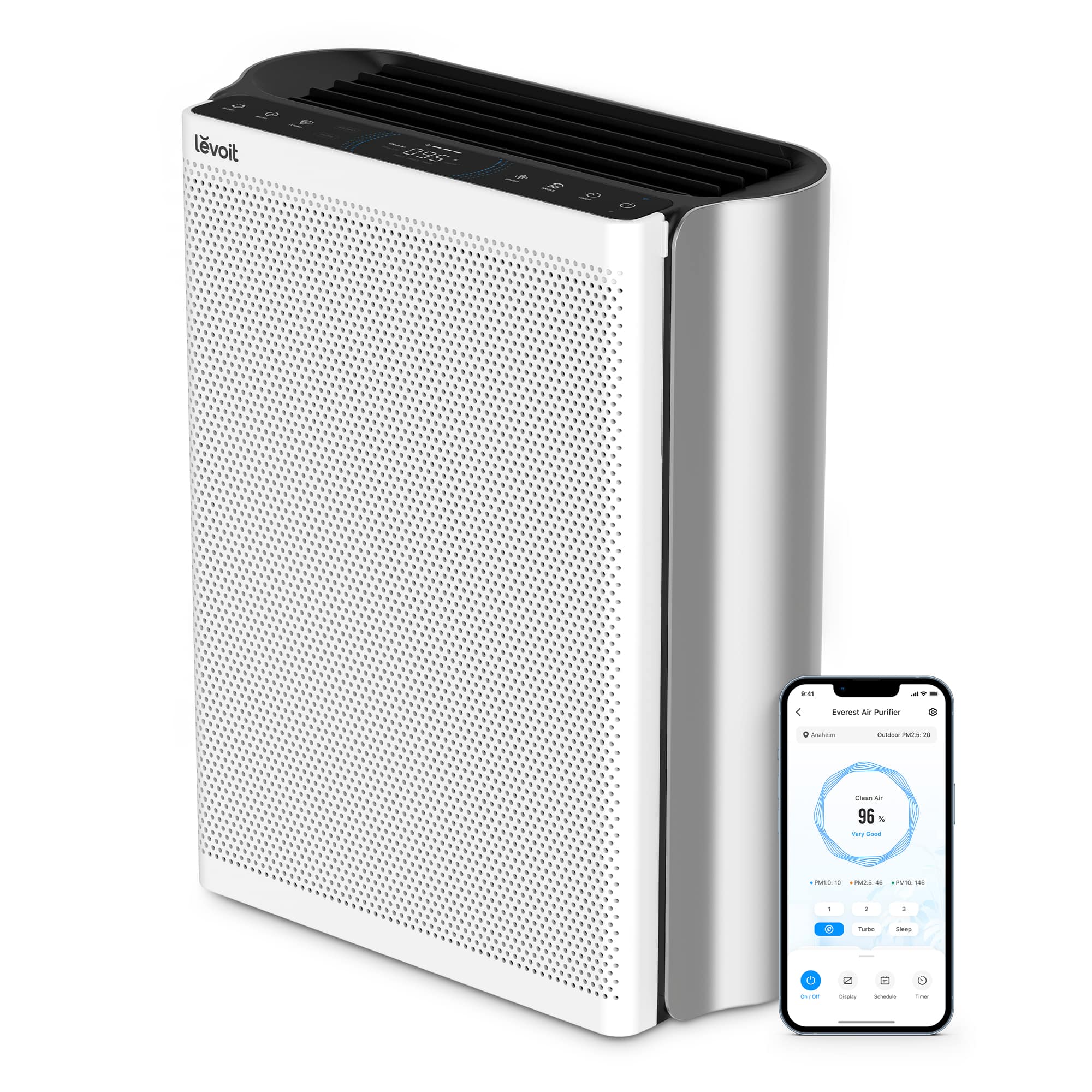 Purificator de aer Smart Levoit EverestAir Wi-Fi, Filtru True HEPA, 100 m², Flux de Aer Multidirectional, Mod Auto